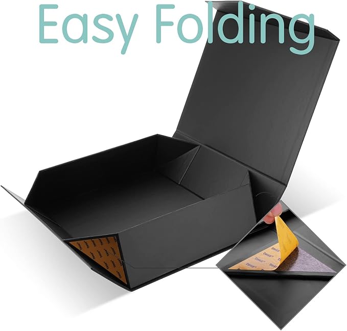5 Extra Large Gift Boxes with Lids, 16.3x14.2x5 Inches, Black Groomsmen Magnetic Gift Boxes for Clothes and Large Gifts (Matte Black)