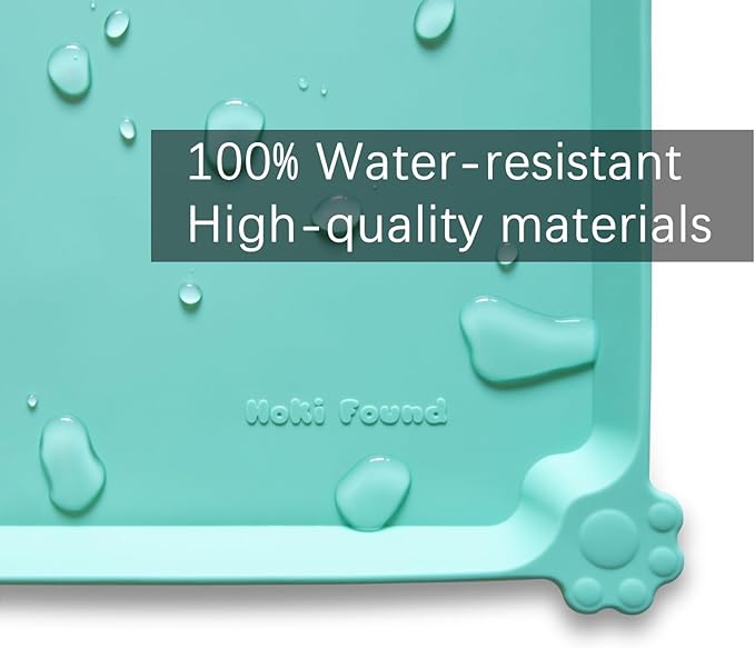 Hoki Found X-Large Silicone Non Slip Pet Food Mats - Silicone Pet Proof Bowls - Waterproof & Easy to Clean - For Dogs & Cats - Cool Mint