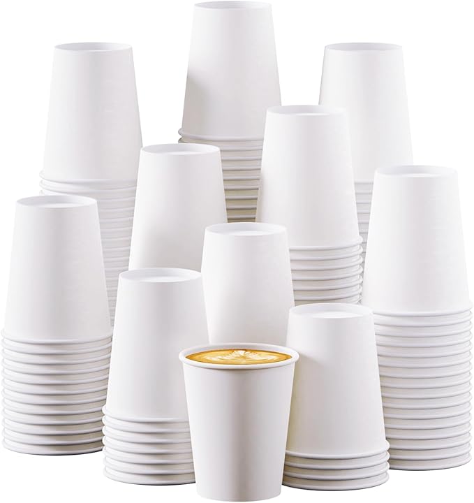 Turbo Bee 10 oz Disposable Coffee Paper Cups,270 Pack Hot Drinking Cups,White Paper Party Cups