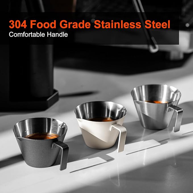 MHW-3BOMBER Espresso Measuring Cups 2Pcs with Handle, 1oz / 2oz / 3oz Double Spouts Stainless Steel Espresso Shot Cups with Scale, V-Shaped Mouth Espresso Pour Cup Glossy G6199BL-OS