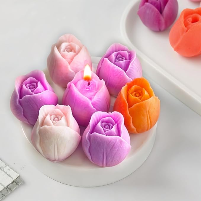 2PCS Tulip Flower Silicone Molds Tulip Bouquet Silicone Candle Molds 3D Floral Resin Candle Soap Mold Flower Fondant Chocolate Cake Decoration Mold Resin Casting