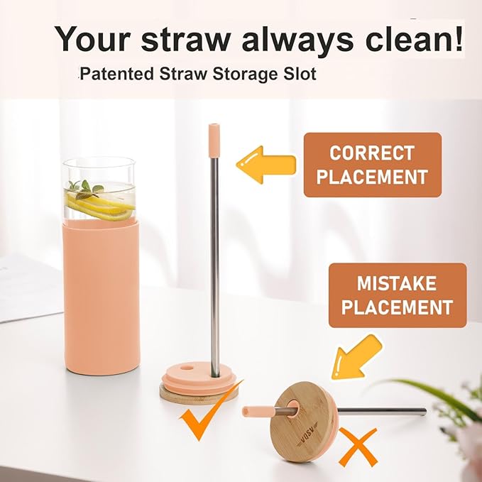 Glass Tumbler w/Lids & Straw - 24oz Reusable Mug w/Bamboo Lid & Stainless Steel Straw - BPA-Free, Leak-Proof, Dishwasher Safe for Coffee, Smoothies, Hot Beverages, Travel, Office, Home Use,1-PK