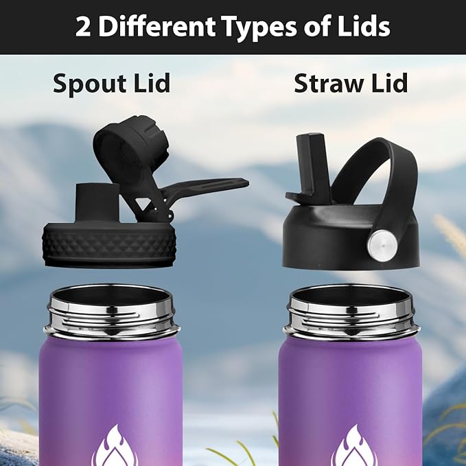 SENDESTAR Water Bottle 24oz Double Wall Vacuum Insulated Leak Proof Stainless Steel Sports Water Bottle—Wide Mouth with New Flex Straw Lid & Spout Lid (Havana)
