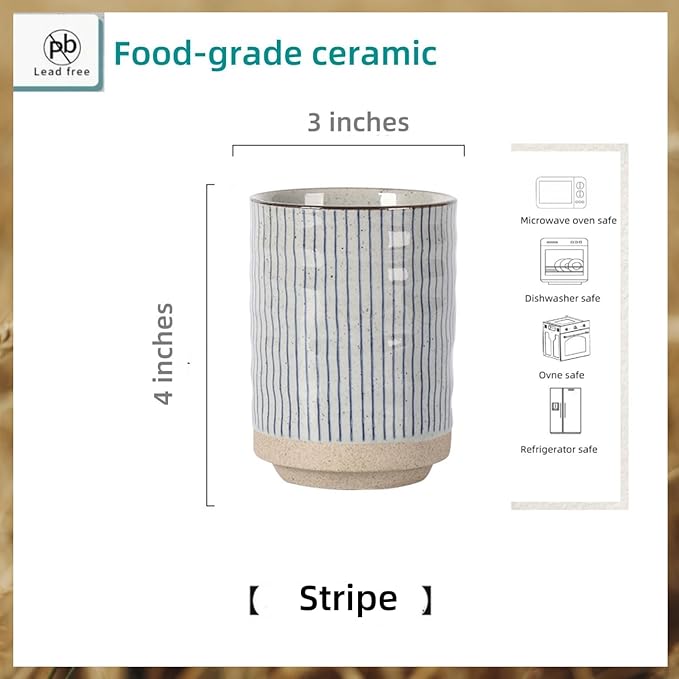 Stoneware Coffee Bar Utensil Holder Tea & Coffee Spoon & Stirrer Holder for Stir Stick Straw Teaspoon Holder Spoon Cup Small Utensil Jar (Blue Stripes)