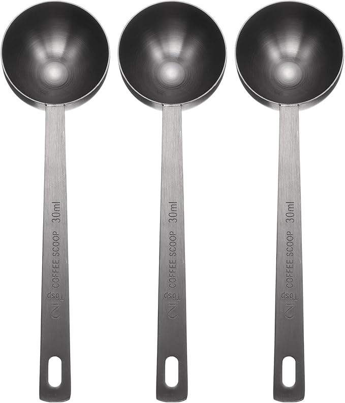 HARFINGTON 3pcs Coffee Scoop Spoon 2tbsp (6tsp, 30ml) 304 Stainless Steel Long Handle Teaspoon/Tablespoon Measuring Spoons Scoops for Tea Sugar Kitchen, Black