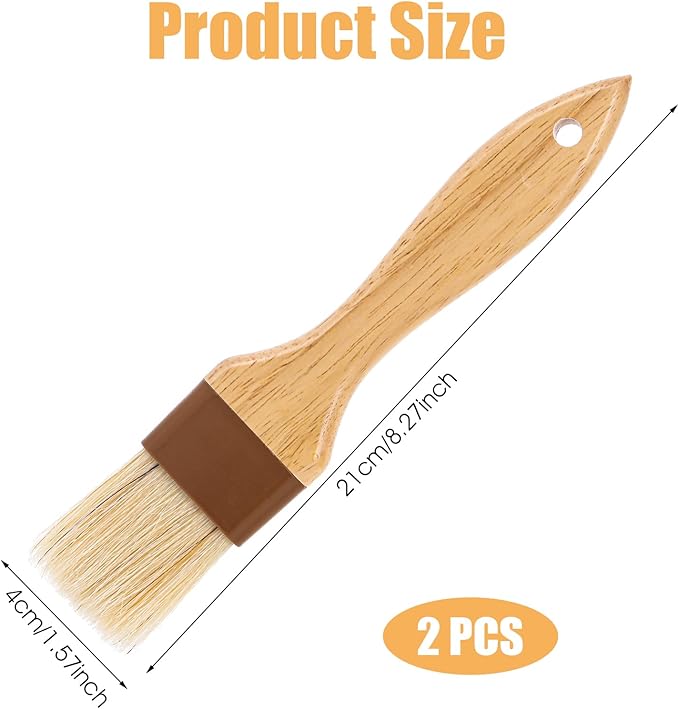 2Pcs Basting Brushes, Pastry Brush for Cooking and Baking, Natural Boar Bristle Food Brushes for Oil and Sauce, Butter & Egg Wash Brush Kitchen Gadgets with Beech Hardwood Handles