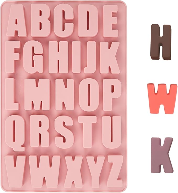 1 Pcs 26 Cavities Silicone Alphabet Chocolate Molds, Letter Molds for Chocolate, Candy, Cake, Biscuit, Large Depth, Easy Release and Clean