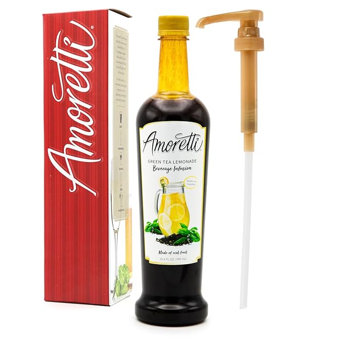 Amoretti - Green Tea Lemonade Beverage Infusion, 94 Servings Per Bottle (750 ml) - Drink Mix & Water Enhancer with Pump for Flavoring Cocktails, Waters, Teas, and other Beverages, Preservative Free