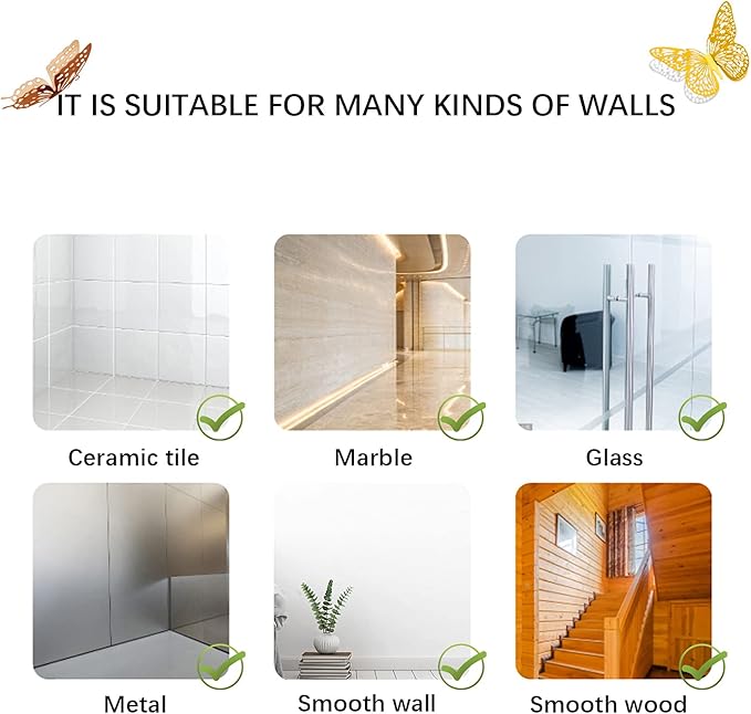 SAOROPEB 3D Butterfly Wall Decor, 48 Pcs 4 Styles 2 Color 3 Sizes, Removable Metallic Wall Sticker Room Mural Decals for Kids Bedroom Nursery Classroom Party Decoration (2 Color)