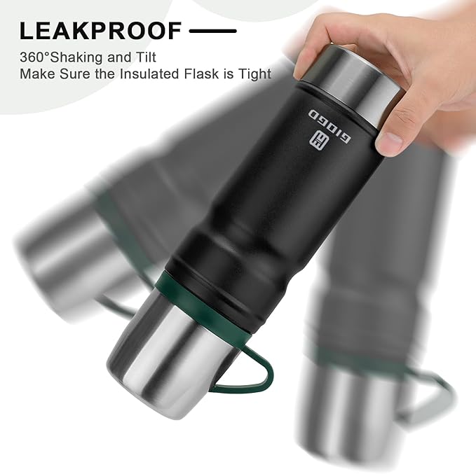 Vacuum Insulated Water Bottle Thermo Water Flask with Cup 680ml/23oz Stainless Steel Thermal Water Bottles Thermo for Hot and Cold Drinks Coffee Water(Black,Single)