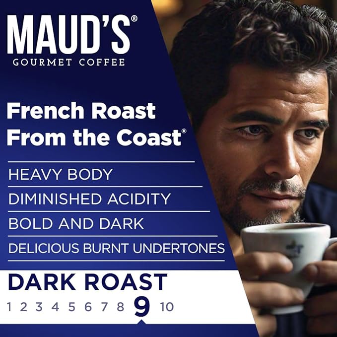 Maud's French Roast Coffee Pods 18 ct, Dark Roast Coffee in Recyclable Single Serve Pods – 100% Arabica Coffee, Compatible with Keurig K Cups Maker
