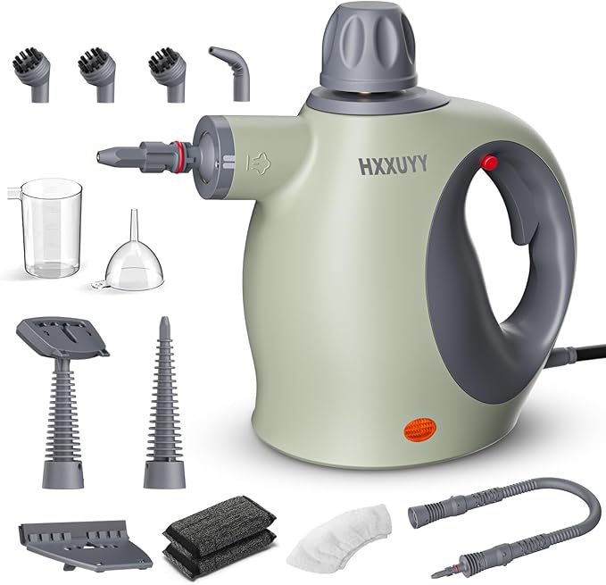 Multi-Surface Handheld Pressurized Steam Cleaner with 13 PCS Accessory ，Portable Steamer for Cleaning, Multipurpose Steam Cleaner for Home/Car/Bathroom/Grease/Upholstery/Floor/Grout and More (Green)