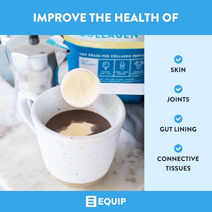 Equip Foods Grass Fed Collagen Powder | Hydrolyzed Bovine Collagen Peptides with Amino Acids | Prime Beef Collagen for Healthy Joints, Skin & Nails | Non-GMO, Paleo Friendly | 30 Servings, Vanilla