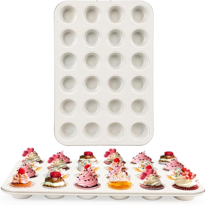 2-Pack 24-cup Beige Miffin Pan, Non-Stick Cupcake Muffin Tin, Ceramic Coating Safe Baking Cupcake Pan