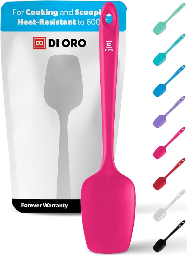 DI ORO Silicone Spoon Spatula - 600°F Heat-Resistant Large Silicone Spoonula Scraper - BPA Free Nonstick Cookware Safe Rubber Kitchen Utensil for Baking, Cooking, & Mixing - Dishwasher Safe (Magenta)
