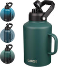BJPKPK 1 Gallon Water Bottle with Handle, Large Dishwasher Safe 128oz Insulated Water Bottle, BPA Free Water Jug, Wide Mouth Metal Water Bottle with Anti-slip Bottom, Keep Cold & Hot,Army Green
