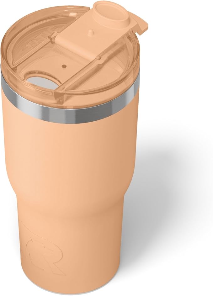 RTIC 20oz Essential Tumbler with Lid, Insulated, Stainless Steel, Metal, Double Wall Vacuum-Insulation, Ceramic Lined, Travel Cup for Iced Coffee, Tea, Hot and Cold Drink, Peach Tea