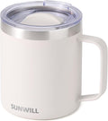 SUNWILL Travel Coffee Mug with Lid, Insulated Tumbler with Handle, 14 oz Stainless Steel Cup for Home, Office, Camping, Powder Coated Cream