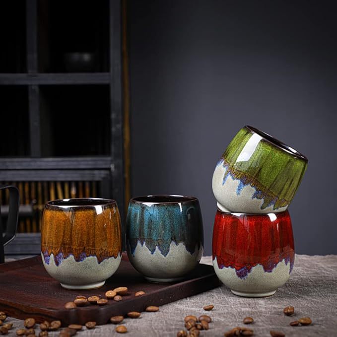 Espresso Cups Ceramic Kiln-Change Small Espresso Coffee Cup Spirits Cups Tasting Cups Ceramic Mate Cup Set of 4 (4 colors)