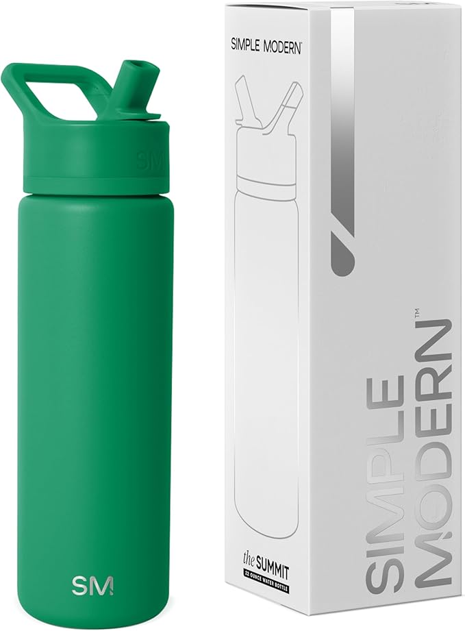 Simple Modern Water Bottle with Straw Lid | Vacuum Insulated Stainless Steel Metal | Reusable Leak Proof BPA-Free Cup for School | Summit Collection | 22oz, Kelly Green