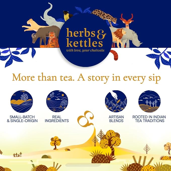 Herbs & Kettles Blue Chai Boba Kit | Butterfly Pea Flower Chai with Ginger, Cardamom, Cloves & Cinnamon + Chewy Tapioca Pearls | Complete DIY Caffeine-Free Bubble Tea Kit with Reusable Straws |