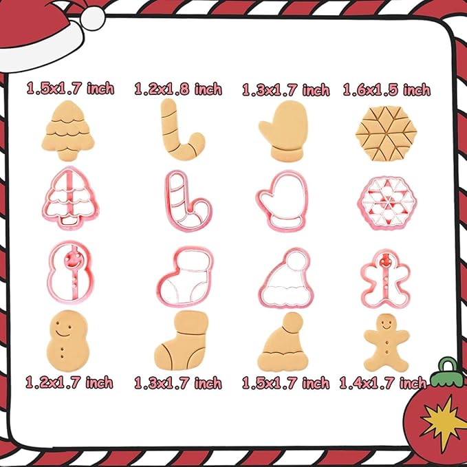 8 Piece Mini Christmas Cookie Cutters, 3d Raised Design Gingerbread Cookie Stamps, Cookie Cutter Set suitable for Frosting Decoration, Mini Pie Molds, Apple Pie Pastry Biscuit Cutter (Christmas-A)