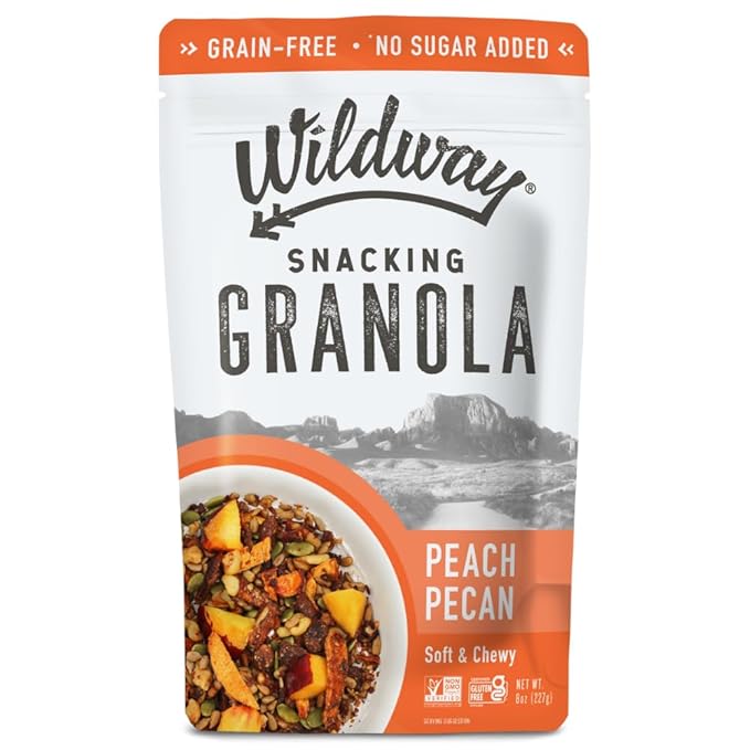 Wildway Keto Granola with Organic Ingredients | Peach Pecan | Grain-Free, Gluten-Free Cereal | Vegan, Low Carb & No Sugar Added | Paleo-Friendly, Non-GMO | Nutrient-Rich Fruit & Nut Snack | 8oz