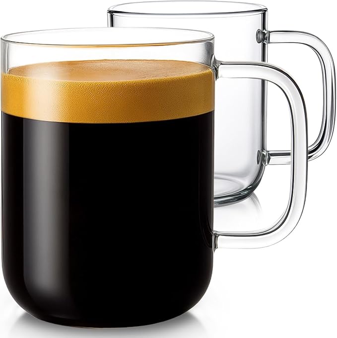 Aquach Glass Mugs 20 oz Set of 2, Extra Large Clear Glass Cup with Handle for Hot/Cold Coffee Tea Beverage, Drinking Glasses