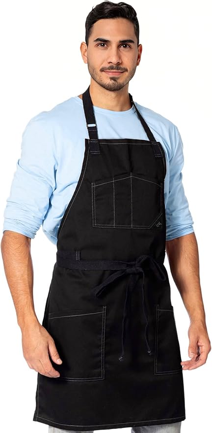 Under NY Sky Chef Apron – Professional Black Twill – Cotton Straps - Smart Pockets - Adjustable for Men and Women – Pro Chef, Cook, Kitchen, Baker, Barista, Bartender, Server Aprons