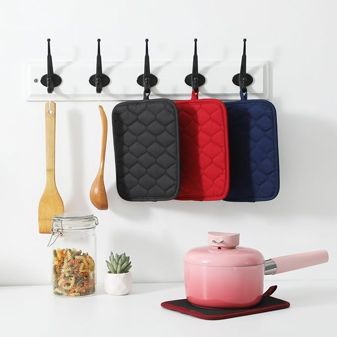 Glynniss Anti-Slip Grip Pot Holder for Kitchen, Cotton Oven Pot Holders Set with Neoprene for Heat Resistant 450F, 7x9 Inches Potholder Machine Washable 2PCS (Wine, 2)
