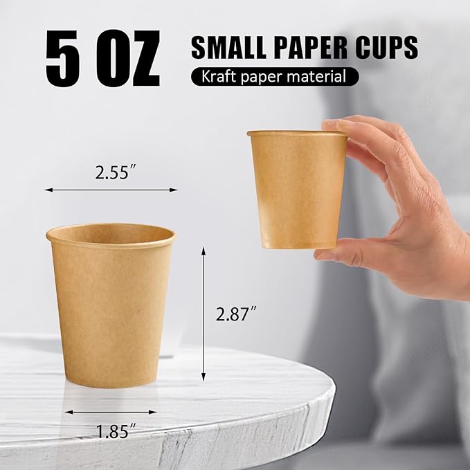 300 Pack 5 oz Paper Cups, Disposable Kraft Bathroom Cups 5 Ounce, Espresso Coffee Hot/Cold Beverage Cups for Home, Kitchen, Party