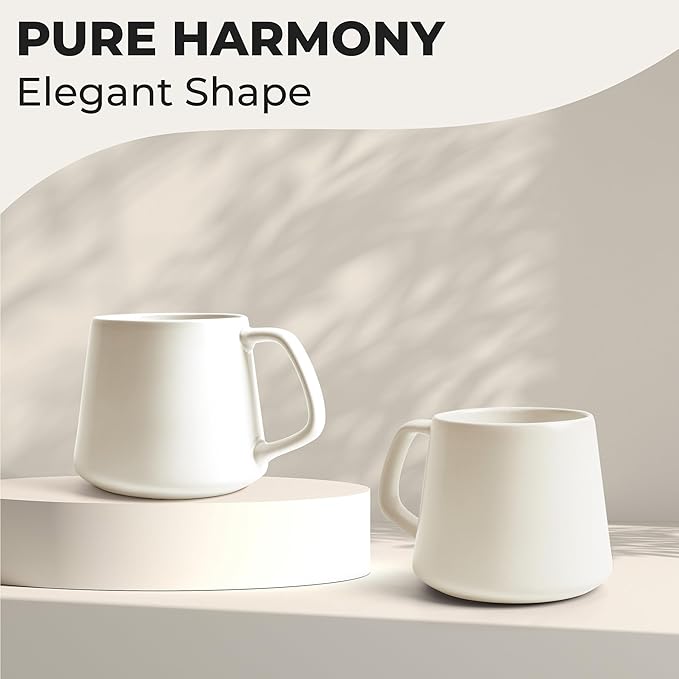 MIAMIO - Coffee Mugs Set of 4 / Large Ceramic Coffee Cups (14 oz) - Mug for Cappuccino, Tea, Espresso - Microwave and Dishwasher Safe - Luxe Collection (White Series)