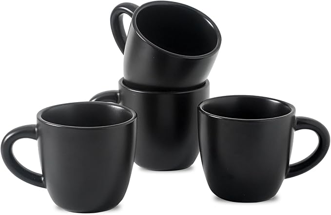 Hasense 7 Ounce Cappuccino Cups Set of 4 Perfect for Latte, Americano, Cafe Mocha and Tea, Ceramic Coffee Cups Ideal for Party Cafe Home and Kitchen, Microwave and Dishwasher safe, Black
