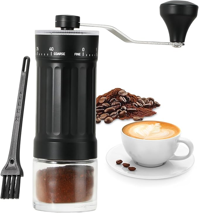 Manual Coffee Grinder, 25g Capacity Coffee Maker with 40 External Adjustable Settings, Conical Ceramic Burr Mill for Espresso Pour Over, Portable Espresso Grinder for Home Travel Camping Office