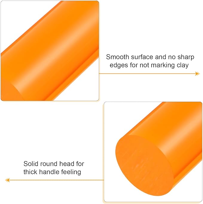HARFINGTON Acrylic Clay Roller 8 Inch x 1 Inch Solid Non-Stick Plastic Round Tube Roller Polymer Clay Rod Fondant Rolling Pin for Shaping, Sculpting, Modeling DIY Crafts, Orange