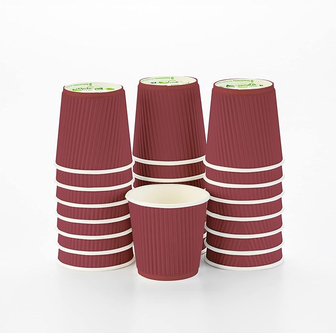 4 oz Crimson Paper Coffee Cup - Ripple Wall - 2 1/2" x 2 1/2" x 2 1/4" - 500 count box
