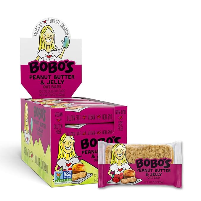Bobo's Oat Bars, Peanut Butter and Jelly, 3 oz Bar (12 Pack), Gluten Free Whole Grain Snack and Breakfast Bar
