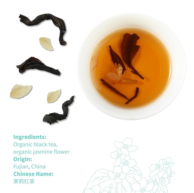 Essencesip Jasmine Black Tea - Floral Twist on Classic English Breakfast Style, 4oz Organic Loose Leaf tea in Reusable Tin