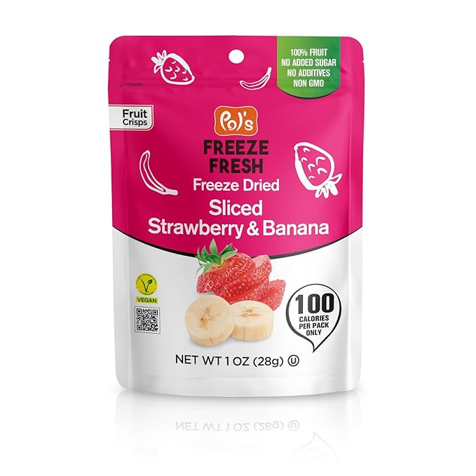 Pol’s Freeze Fresh - 6 Pack Freeze-Dried Fruit Mix – 2x Strawberry, 2x Apple, 1x Strawberry-Banana, 1x Berry Mix (1 Oz Each), No Sugar, Non-GMO, Kosher, Vegan, Gluten-Free