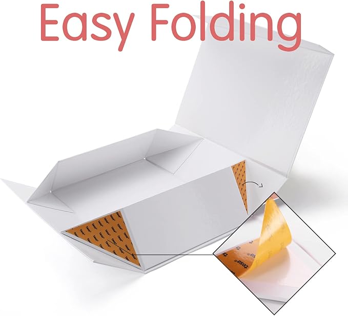 Large White Collapsible Gift Boxes with Magnetic Closure Lids 13.5x9x4.1 Inches, Bridesmaid Proposal Boxes, Rectangle Present Boxes (Glossy White, 6 Pack)