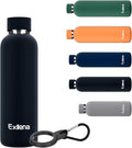 Slim Insulated Water Bottles for Travel 18oz with Clip, Double Wall Vacuum Stainless Steel Water Bottle Keeps Drinks Cold 24 Hrs/Hot 12 Hrs, 100% Leakproof, BPA Free(Black)