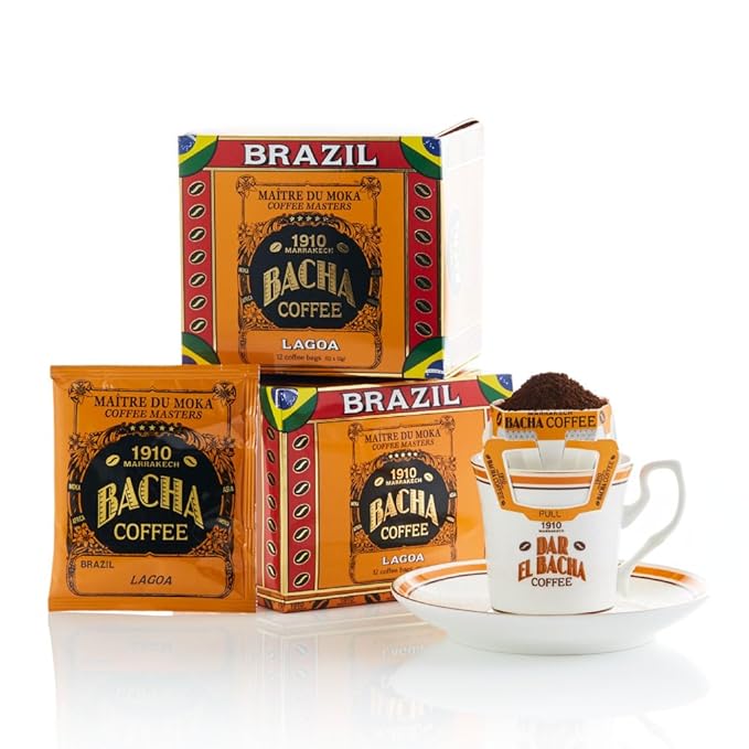 Bacha Coffee | Lagoa Brazil Single Origin, Medium Light Roast, 100% Arabica Specialty Coffee, 12 Coffee Drip Bags, Gift Box