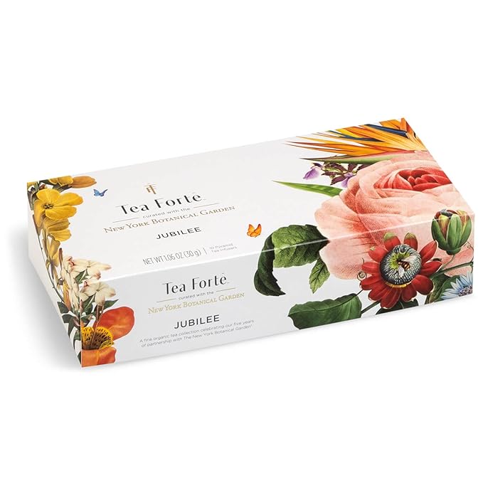 Tea Forte, Jubilee Petite Presentation Sampler Gift Box, Pyramid Infusers With Organic Loose Leaf, Green, Black, White, Herbal Assorted Tea, 1 Count (Pack of 1)
