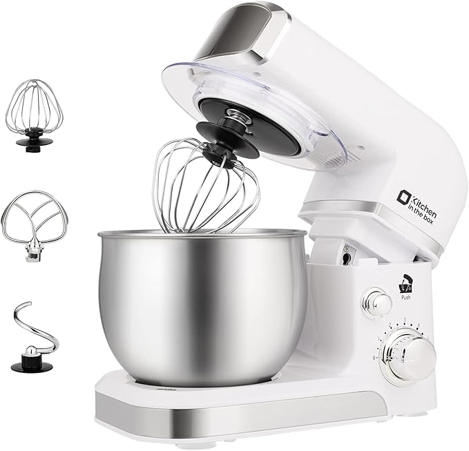 Kitchen in the box Stand Mixer,3.2Qt Mini Electric Food Mixer,6 Speeds Portable Lightweight Kitchen Mixer for Daily Use with Egg Whisk,Dough Hook,Flat Beater (White)