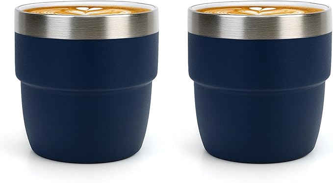 Zenbo 4 oz Espresso/Coffee Cups Set of 2, Ceramic-Lined Double Wall Vacuum Insulated 18/8 Stainless Steel, Stackable & Dishwasher Safe, Space-Saving, Compatible with Most Espresso & Coffee Makers
