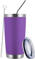 MEWAY 20oz Tumbler Cup Double Wall Vacuum Insulated Travel Mug Bulk, Stainless Steel Tumblers with Lid and Straw, Durable Powder Coated Coffee Cups for Cold & Hot Drinks (Purple, 1)