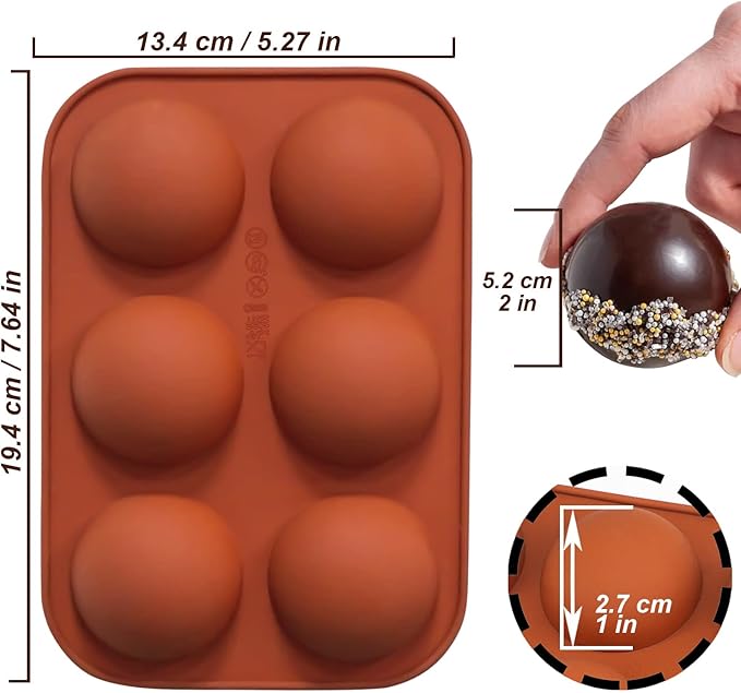 6 Holes Medium Semi Sphere Silicone Molds, 2 Packs Half Sphere Silicone Baking Molds for Making Chocolate, Cake, Jelly, Dome Mousse