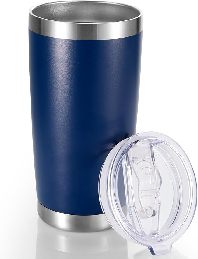 20 oz Tumbler Stainless Steel Tumblers with Lid Double Wall Vacuum Insulated Coffee Mug 20oz Powder Coated Cup for Hot and Cold Drinks, Navy, 1 pack
