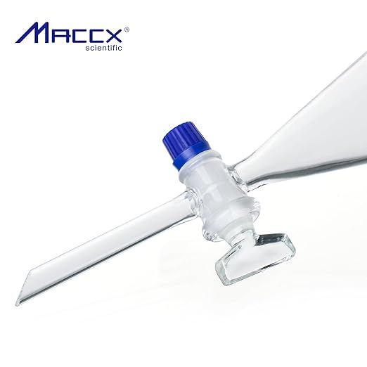 Conical Separatory Funnel with Pear Shape, Vol.500ml, 3.3 Borosilicate Glass Material, Ground-in Glass Stopper and Stopcock, SFG500-001