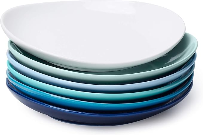 Sweese Porcelain Dessert Plates - 7.8 Inch Salad Plates, Small Appetizer Plates Set of 6 - Dishwasher, Microwave, Oven Safe - Azure Dreamscape Color